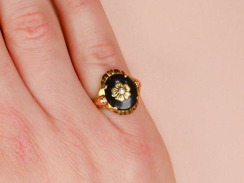 Three Color Gold Onyx Ring