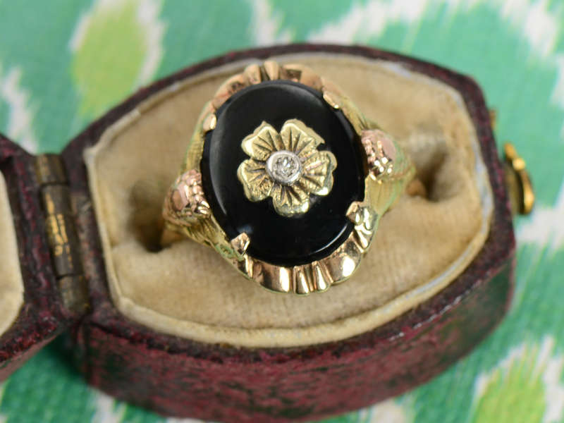 Three Color Gold Onyx Ring