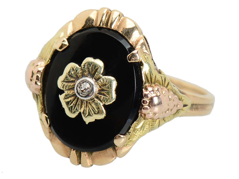 Three Color Gold Onyx Ring