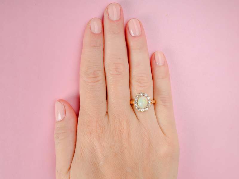 Light Show - Antique Opal Diamond Halo Ring