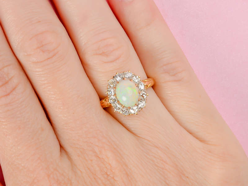 Light Show - Antique Opal Diamond Halo Ring