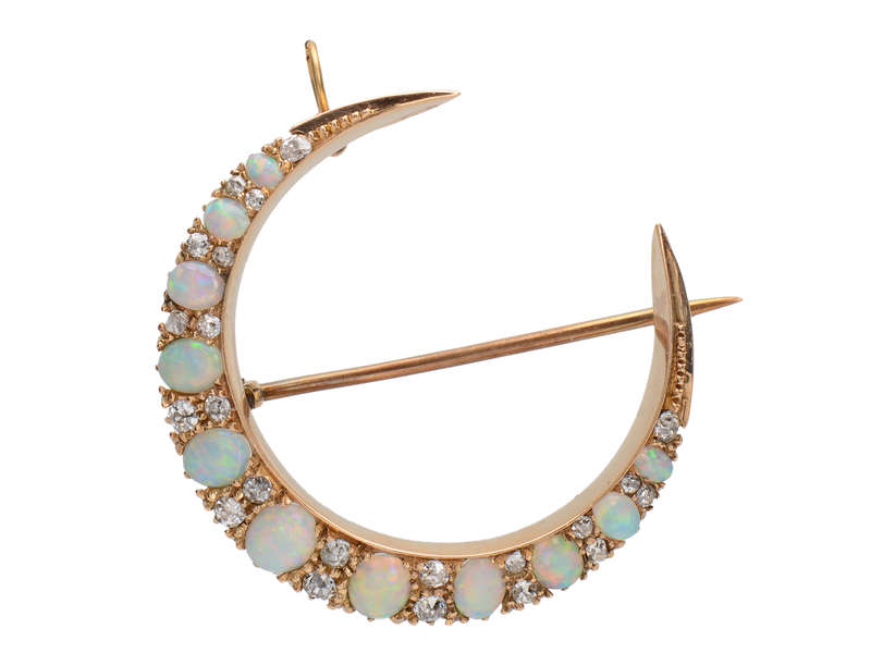Victorian Opal Diamond Crescent Moon