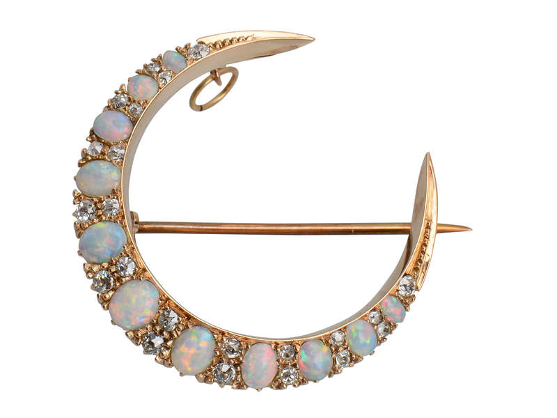 Victorian Opal Diamond Crescent Moon