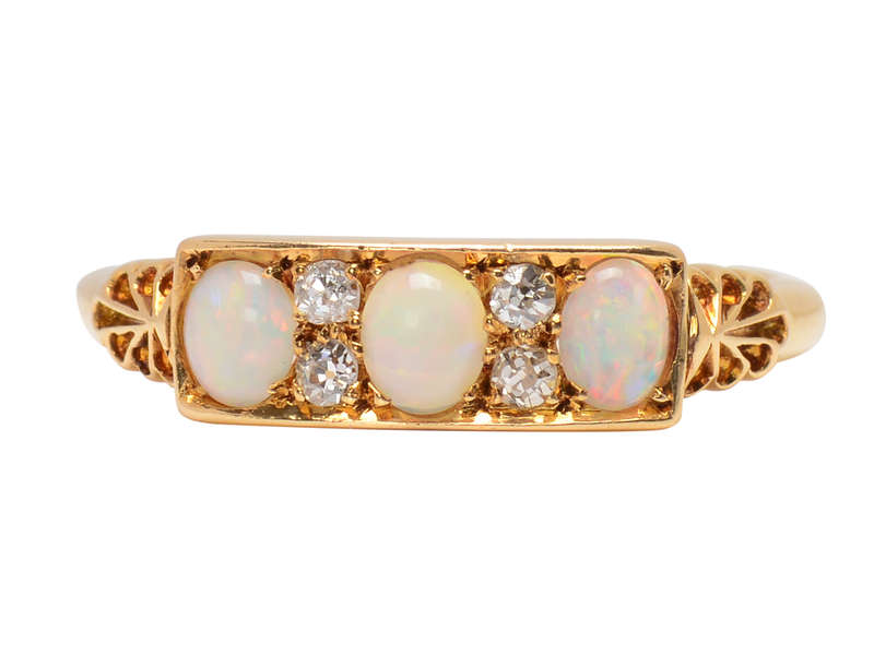 Antique Three Opal Diamond Ring From 1916