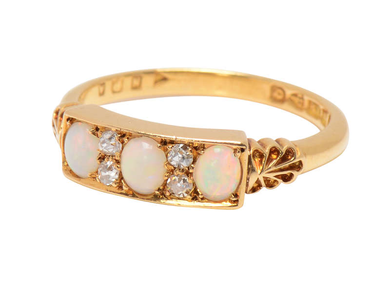 Antique Three Opal Diamond Ring From 1916