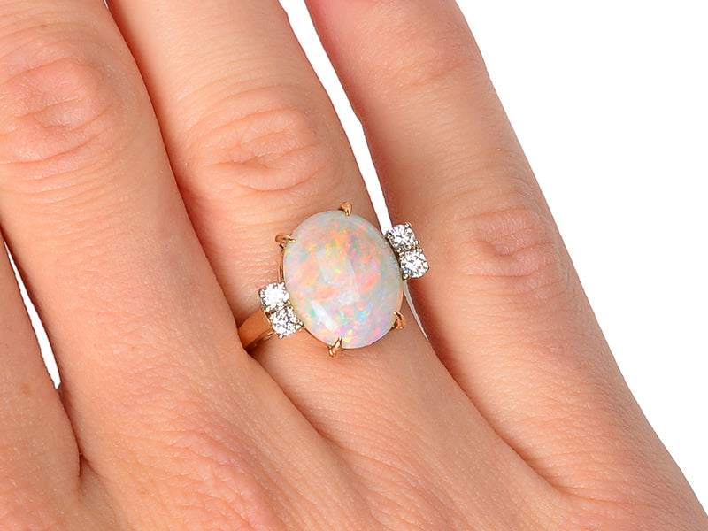 Flamboyant Vintage Opal Diamond Ring