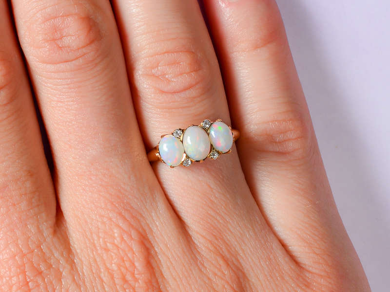 Edwardian Triple White Opal Ring Jones & Woodland