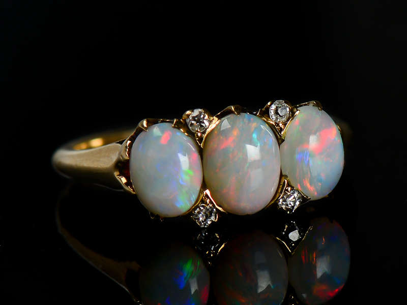 Edwardian Triple White Opal Ring Jones & Woodland