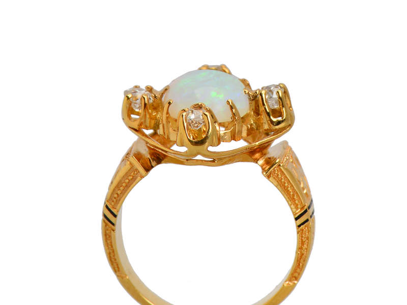 Victorian Antique Opal Four Diamond Ring