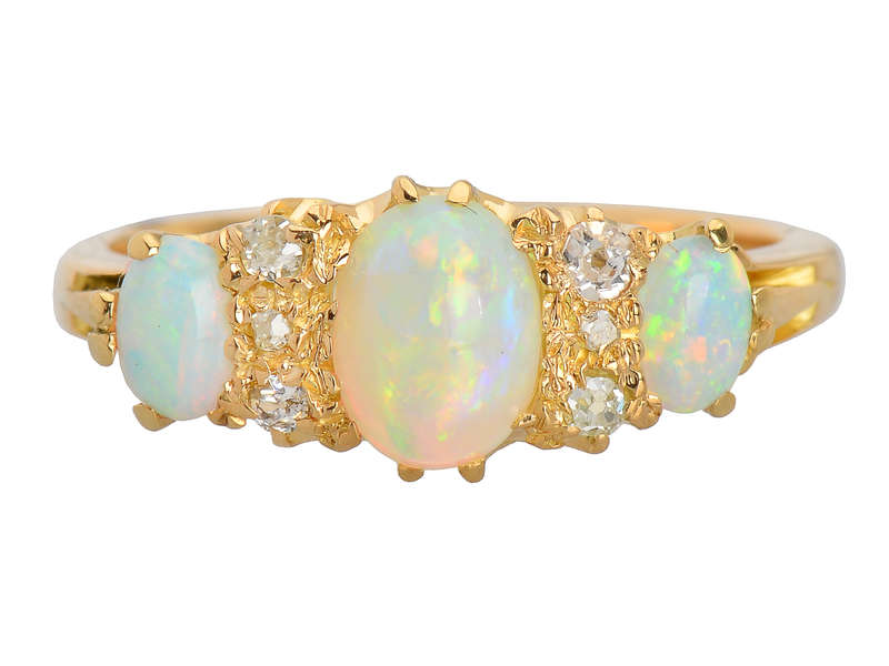 Antique Three Opal Diamond Ring in 18k