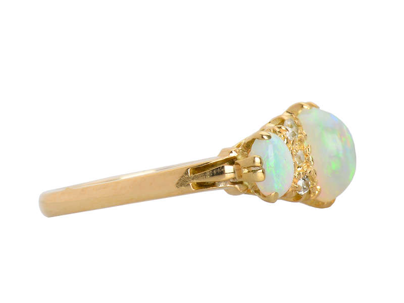 Antique Three Opal Diamond Ring in 18k