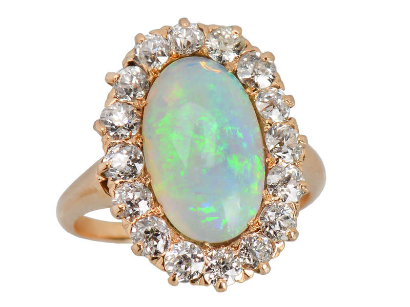 Extravaganza - Antique Australian Opal Diamond Ring