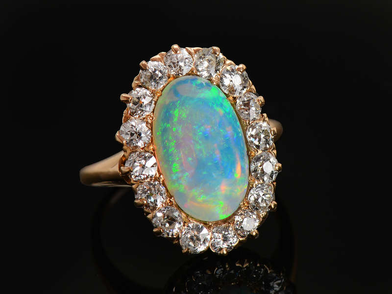 Extravaganza - Antique Australian Opal Diamond Ring