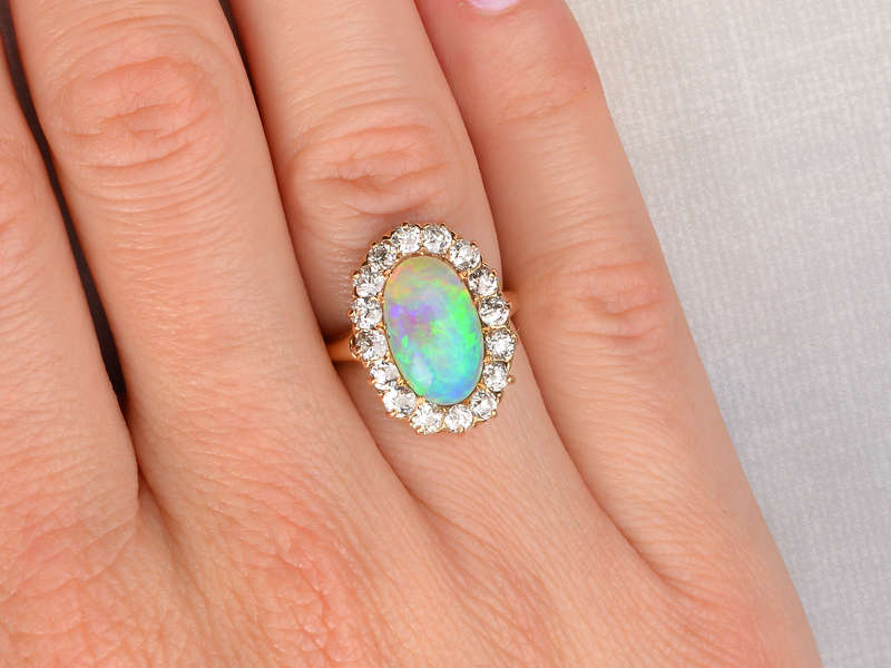 Extravaganza - Antique Australian Opal Diamond Ring