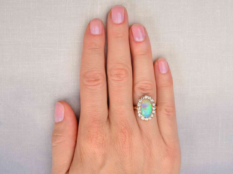 Extravaganza - Antique Australian Opal Diamond Ring