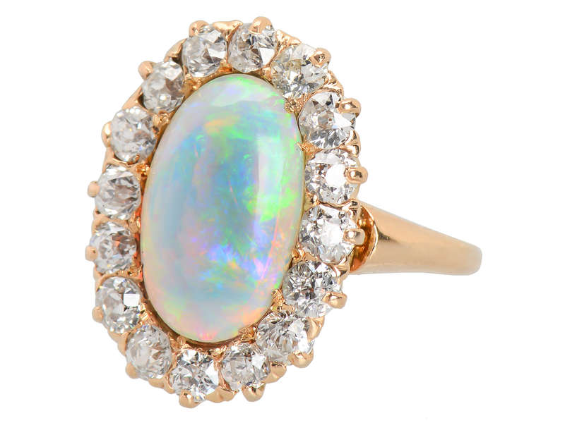 Extravaganza - Antique Australian Opal Diamond Ring