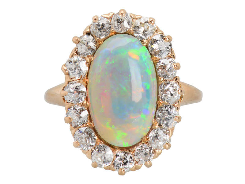 Extravaganza - Antique Australian Opal Diamond Ring