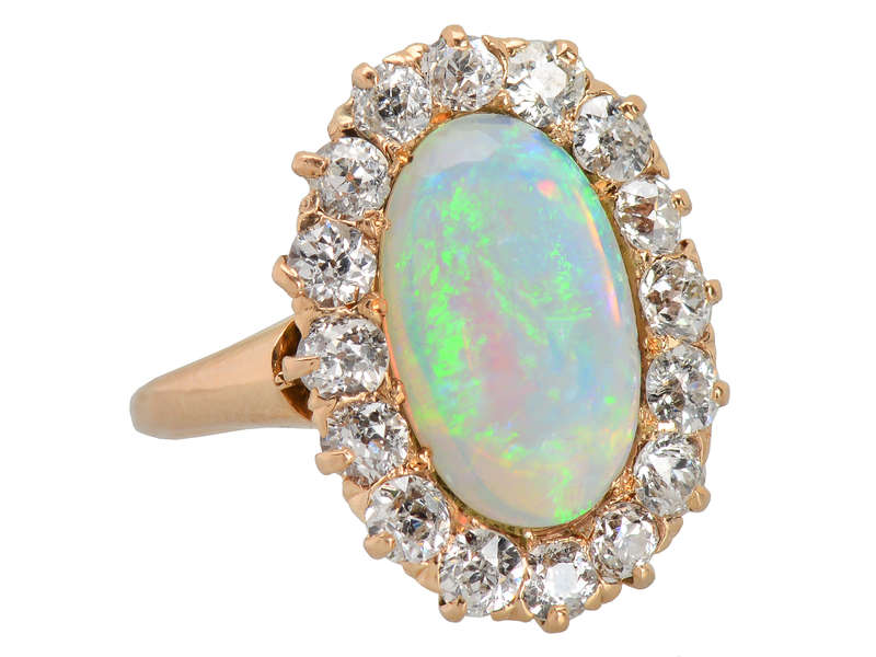 Extravaganza - Antique Australian Opal Diamond Ring