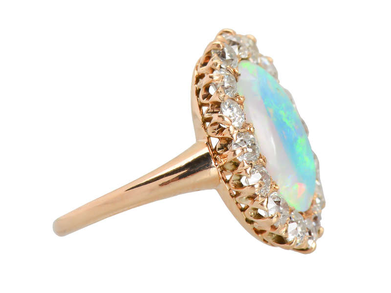 Extravaganza - Antique Australian Opal Diamond Ring