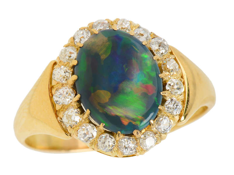Antique Fine Australian Black Opal 18k Gold Ring