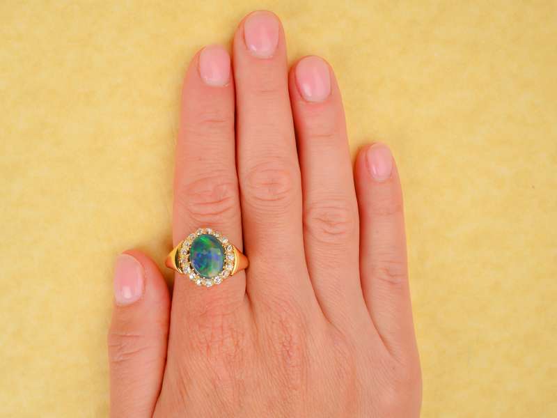 Antique Fine Australian Black Opal 18k Gold Ring