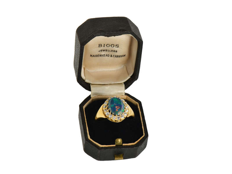 Antique Fine Australian Black Opal 18k Gold Ring