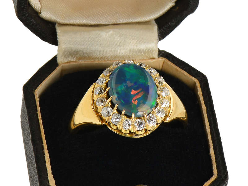 
                      
                        Antique Fine Australian Black Opal 18k Gold Ring
                      
                    