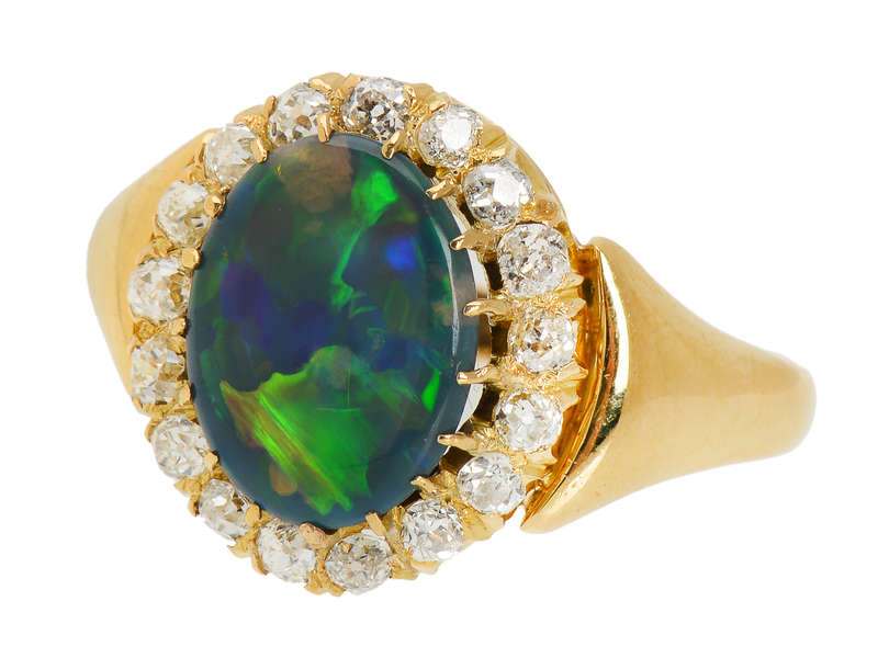 Antique Fine Australian Black Opal 18k Gold Ring