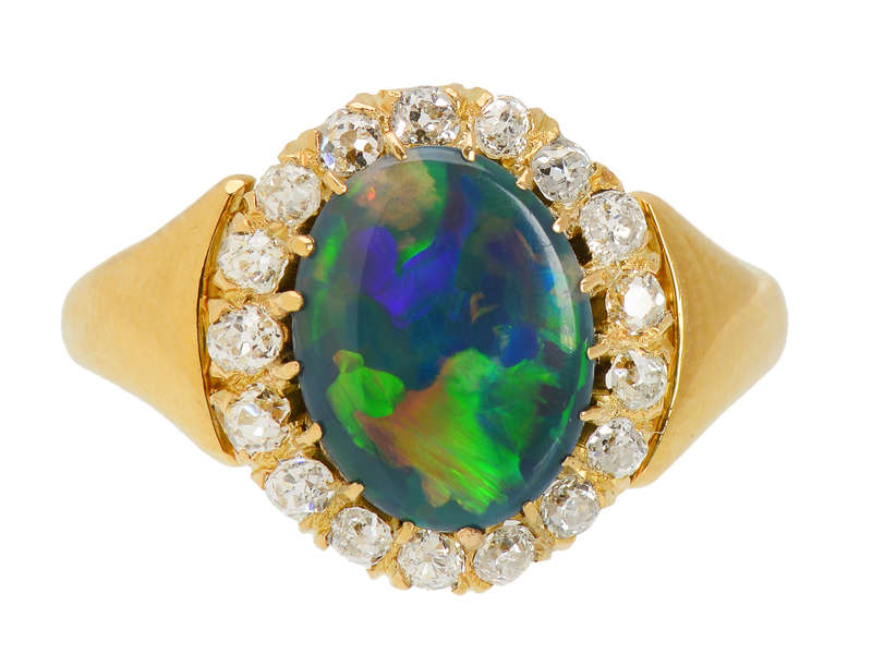 Antique Fine Australian Black Opal 18k Gold Ring