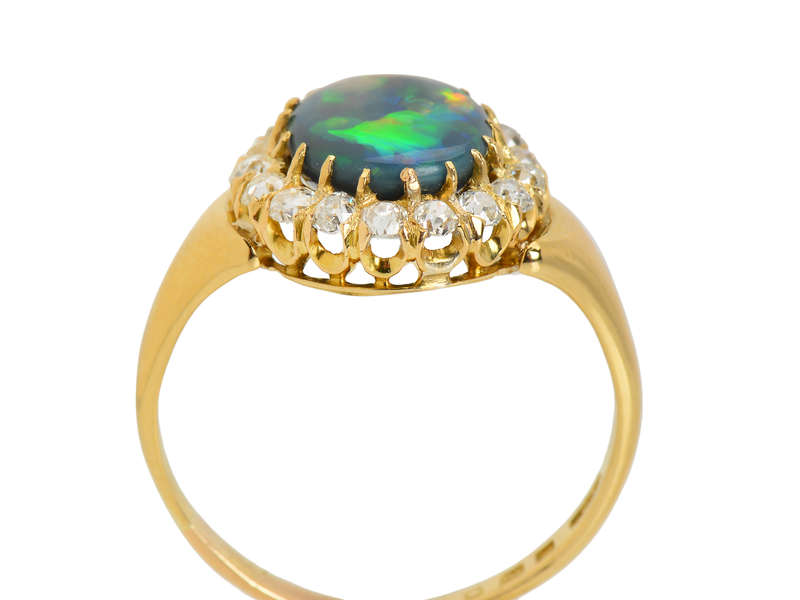 Antique Fine Australian Black Opal 18k Gold Ring
