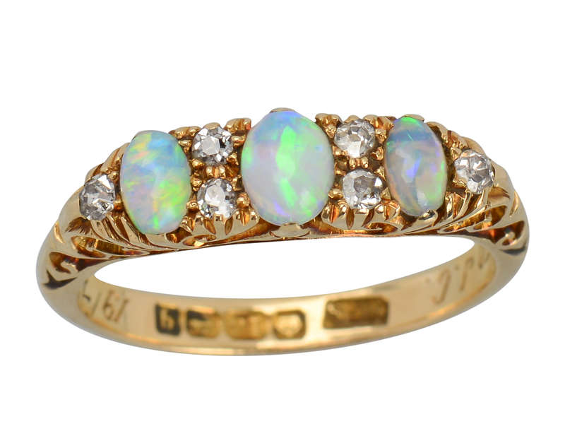 Opal Diamond Trilogy Ring from the Year 1915