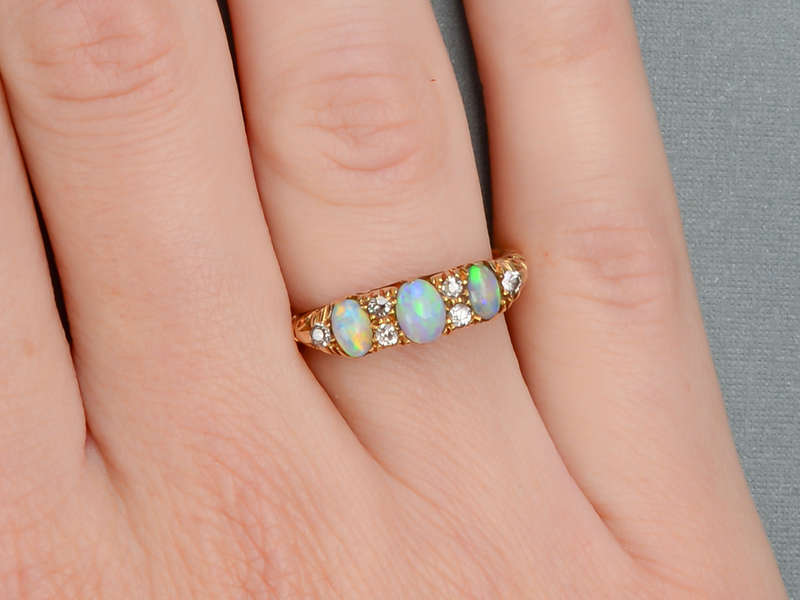 Opal Diamond Trilogy Ring from the Year 1915