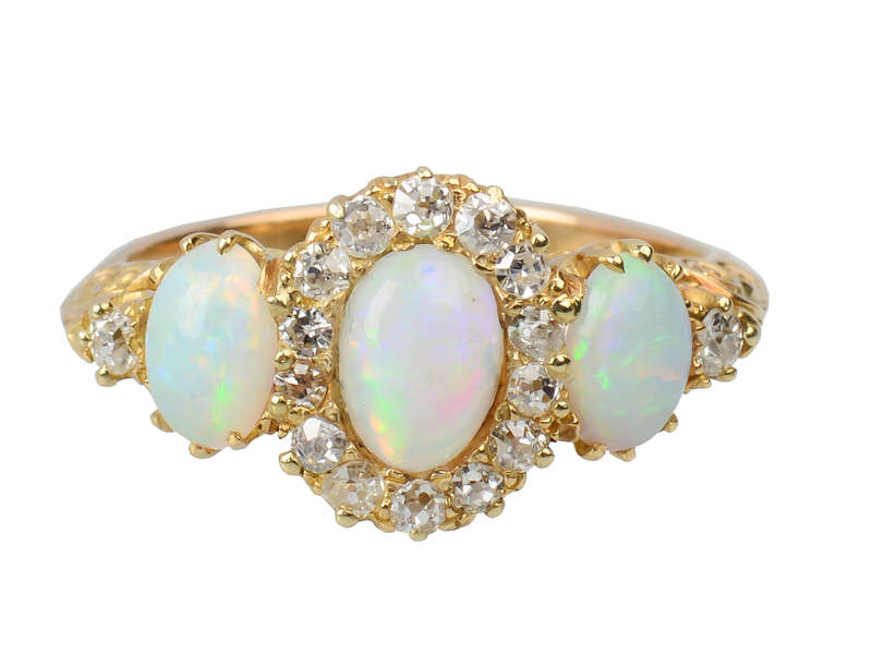Hypnotic Antique Australian Opal Diamond Ring