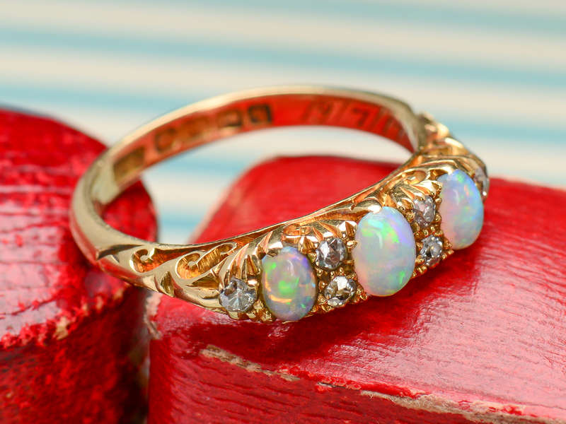 Opal Diamond Trilogy Ring from the Year 1915