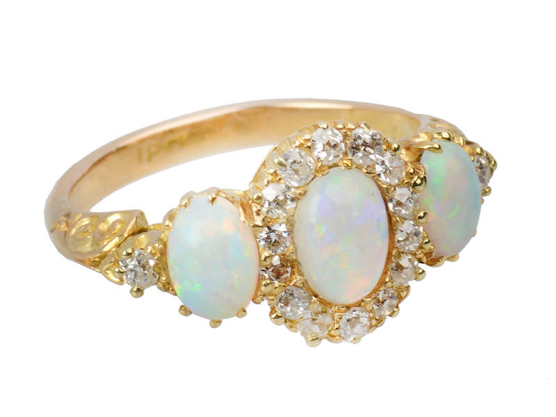 Hypnotic Antique Australian Opal Diamond Ring