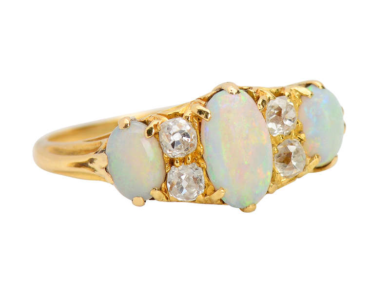Swirling Australian Opal Diamond Antique Trilogy Ring