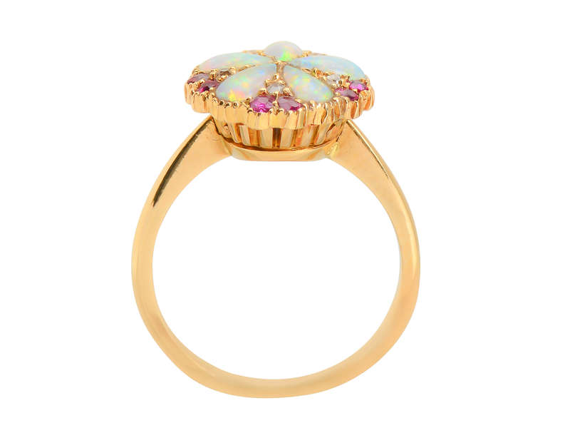 Edwardian Opal Ruby Diamond Ring