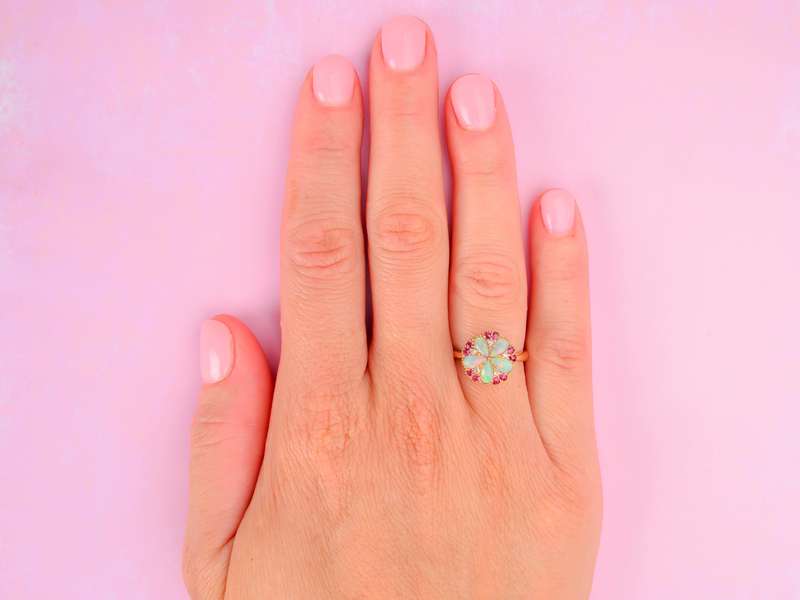 Edwardian Opal Ruby Diamond Ring