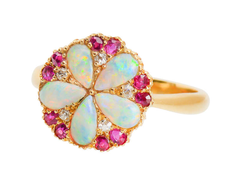 Edwardian Opal Ruby Diamond Ring