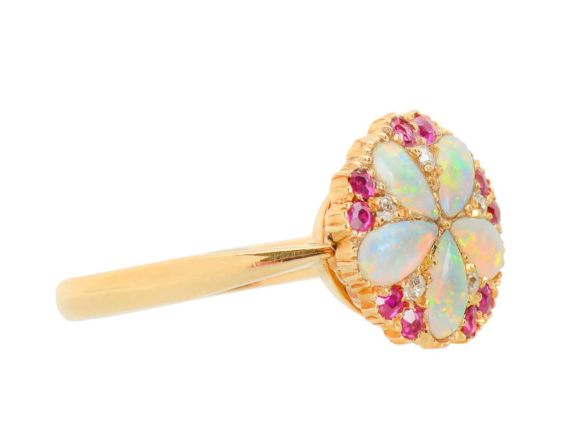 Edwardian Opal Ruby Diamond Ring