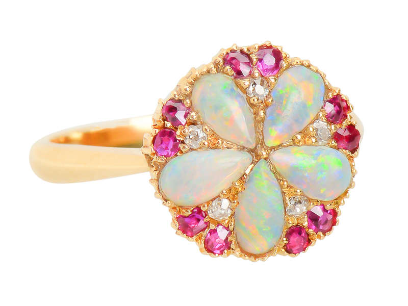 Edwardian Opal Ruby Diamond Ring