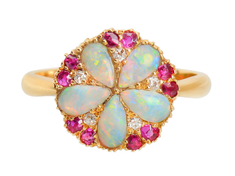 Edwardian Opal Ruby Diamond Ring
