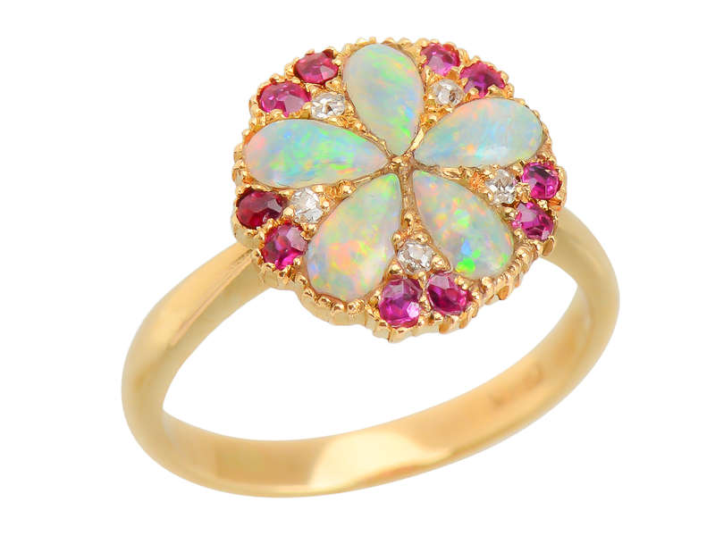 Edwardian Opal Ruby Diamond Ring