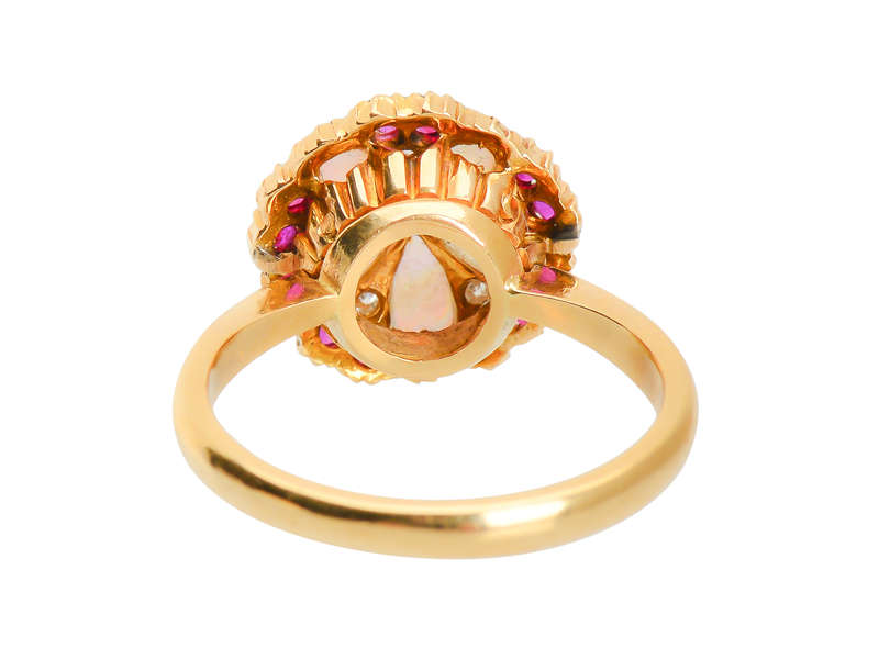 Edwardian Opal Ruby Diamond Ring