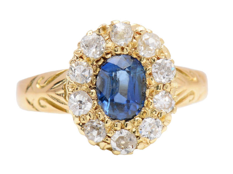 Passion - Antique Sapphire Diamond Halo Ring