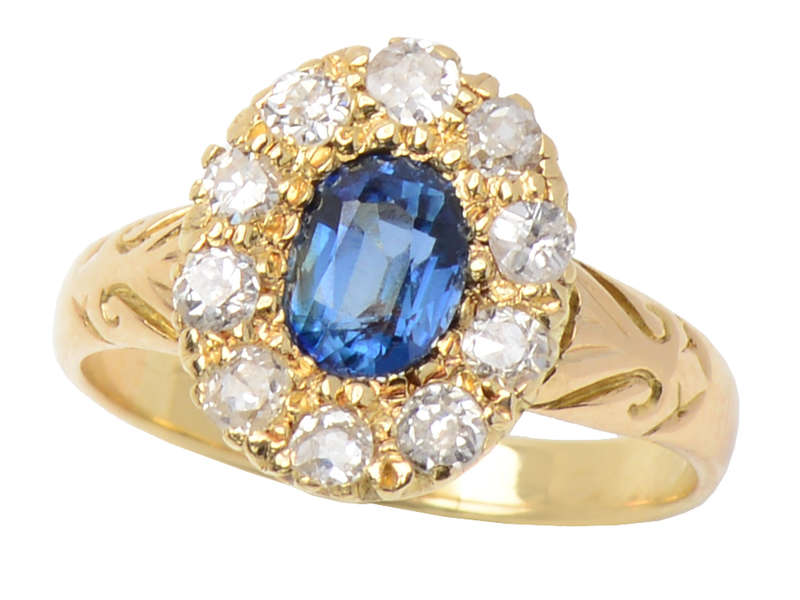 Passion - Antique Sapphire Diamond Halo Ring