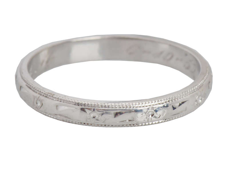 Patterned Platinum Wedding Ring from 1950