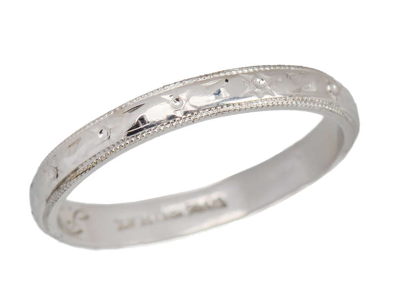 Patterned Platinum Wedding Ring from 1950