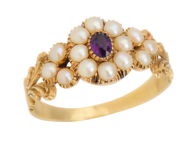 Georgian Natural Pearl Amethyst Ring