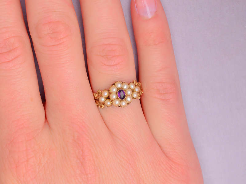 Georgian Natural Pearl Amethyst Ring